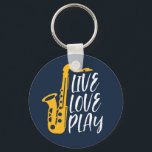 Live Kärlek Play Saxophone Player Jazz Music Älska Nyckelring<br><div class="desc">Vintage retro orchestra och jazz Music fläkt är utformade för dem som spelar fiolin och saxofon i ett musikband eller en symfoni. Coola klassisk jazz-handel för saxofonist, violinist, musiker och konstnär. Lustigt och humoristiskt musikpun för violin- och saxofonlärare, orkstra fläkt och de som bara har kärlek musik. Underbar souvenir, julklapp...</div>