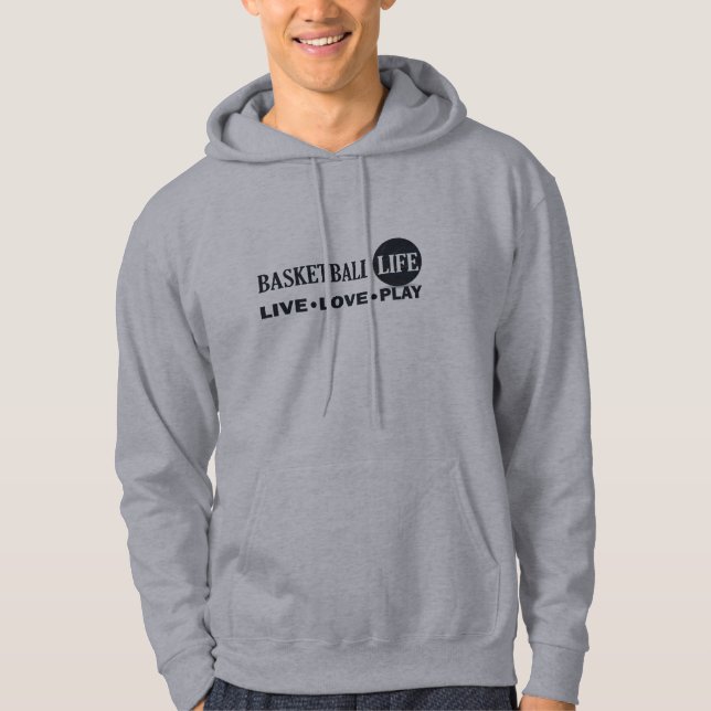 live kärlek spelar basketbollens blåa text hoodie (Framsida)