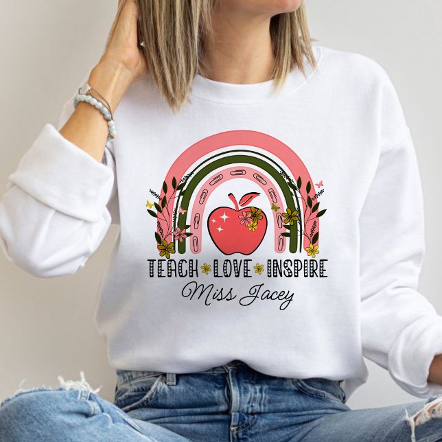 Live Kärlek Teach Rainbow Teacher-uppskattning T Shirt (TEACH LOVE INSPIRE RAINBOW Personalized Name Teacher sweatshirt, teacher gift, teacher appreciation )