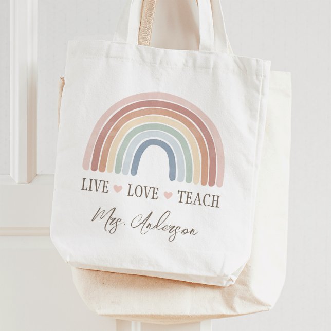 Live Kärlek Teach Rainbow Teacher-uppskattning Tygkasse (Skapare uppladdad)