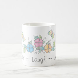 Live Laugh | Butterfly Blommigt Vattenfärg Kaffemugg