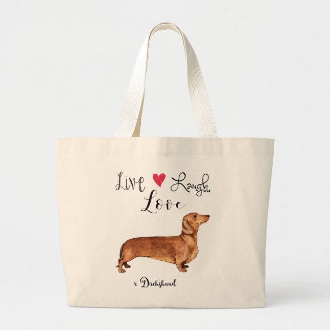 Live Laugh Kärlek a Dachshund Large Tote Bag Jumbo Tygkasse (Framsidan)