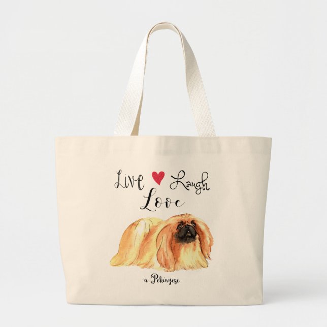 Live Laugh Kärlek a Pekingese Large Tote Bag Jumbo Tygkasse (Framsidan)