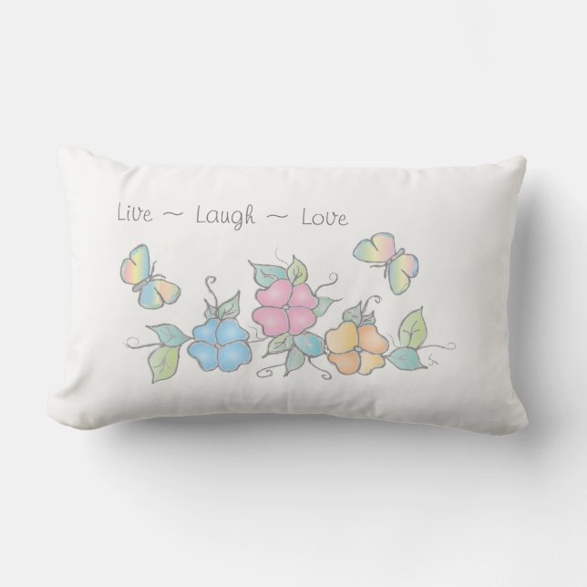 Live Laugh Kärlek, Blommigt Watercolor Butterfly Lumbarkudde (Framsida)