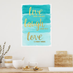 Live Laugh Kärlek   Blue Ombre Motivational Poster