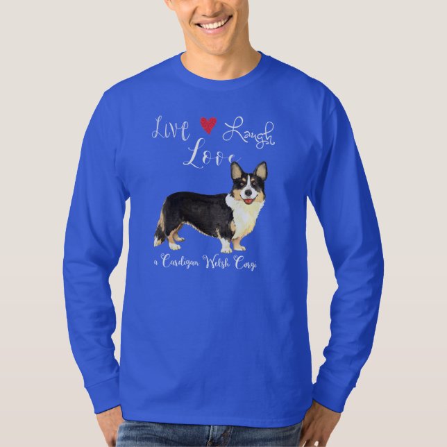 Live Laugh Kärlek Cardigan Welsh Corgi T-Shirt (Framsida)