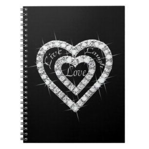 Live Laugh Kärlek Diamond Heart Spiral bärbar dato Anteckningsbok Med Spiral