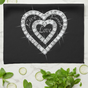 Live Laugh Kärlek Diamond Hearts Kitchen Towel Kökshandduk