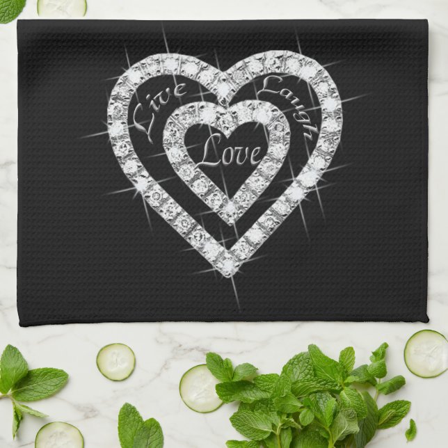 Live Laugh Kärlek Diamond Hearts Kitchen Towel Kökshandduk (Vikta)