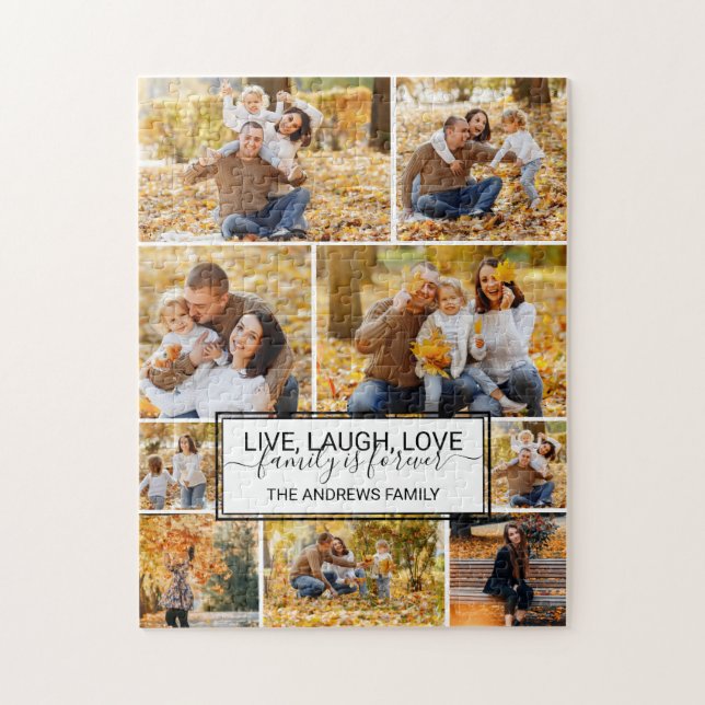 Live Laugh Kärlek Family är Forever Photo Collage Pussel (Vertikal)