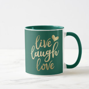 Live Laugh Kärlek Faux Guld Letter Hunter Grönt Mugg