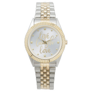 Live Laugh Kärlek Faux Guld Lettering Armbandsur