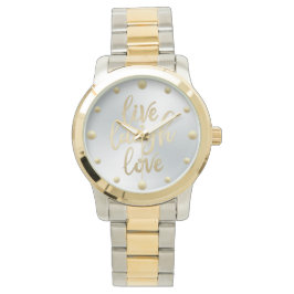 Live Laugh Kärlek Faux Guld Lettering Armbandsur
