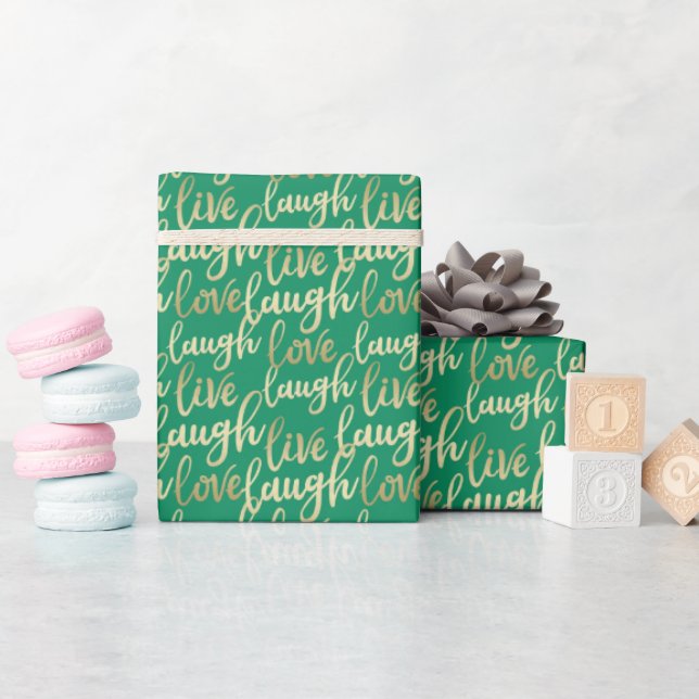Live Laugh Kärlek Faux Guld Lettering Grönt Presentpapper (Baby Shower)