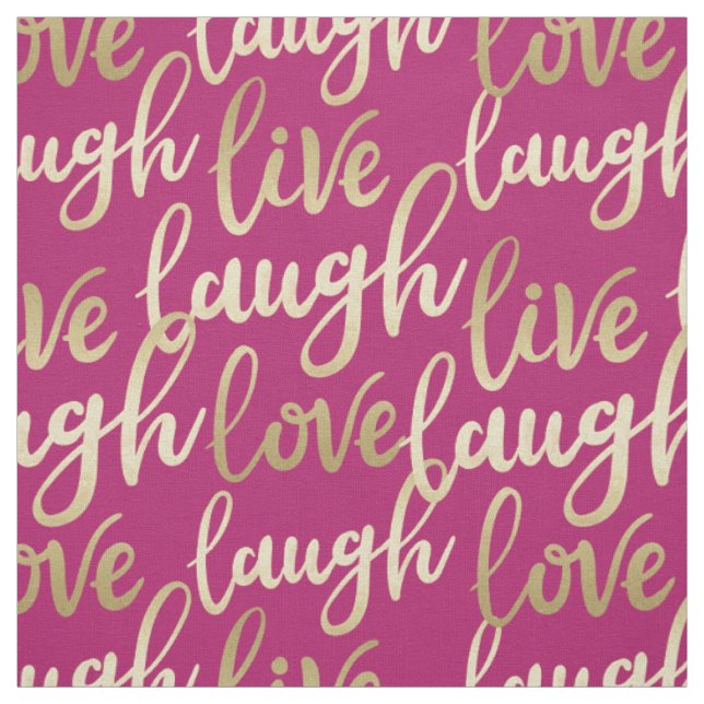 Live Laugh Kärlek Faux Guld Lettering Mönster Tyg (Provkarta)