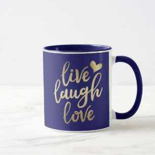 Live Laugh Kärlek Faux Guld Lettering Navy Blue Mu Mugg