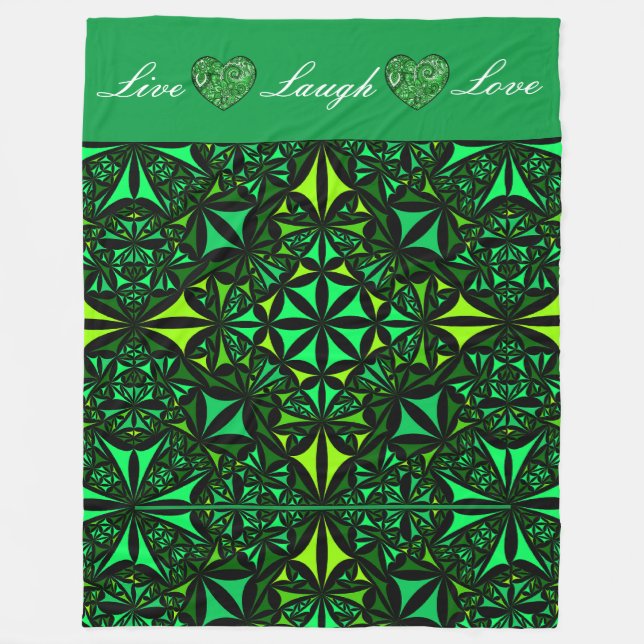 Live Laugh Kärlek Grönt Fractal Fleece Blanket (Framsidan)