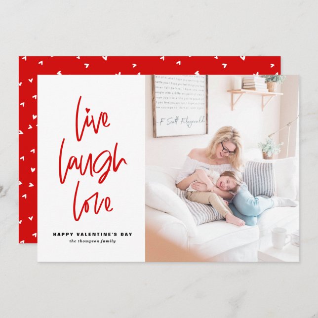 Live Laugh Kärlek Lettering White Valentine Day Julkort (Fram/baksida)