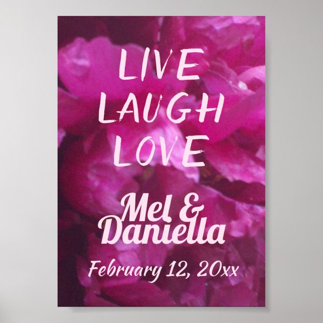 Live Laugh Kärlek Lila Peony Bröllop Poster (Framsidan)