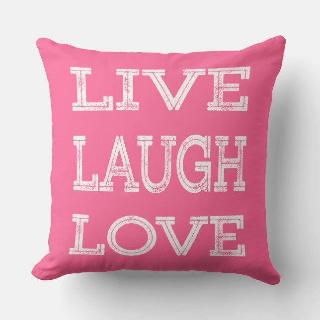 Live, Laugh, Kärlek Motivational Quote Rosa Pillow Kudde (Framsida)
