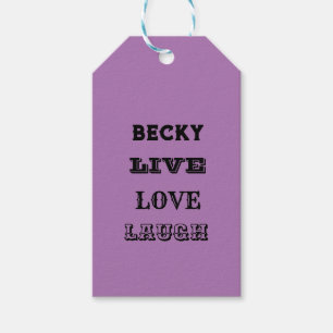 LIVE LAUGH KÄRLEK NAMN LILA MODERN CARD PRESENTETIKETT
