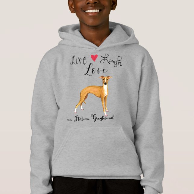 Live Laugh Kärlek och Greyhound Hoodie T Shirt (Framsida)