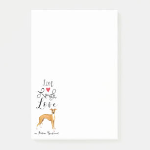 Live Laugh Kärlek och Italienska Greyhound Post-i Post-it Block