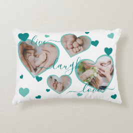 Live Laugh Kärlek Photo Hearts Teal Accent Pillow Prydnadskudde
