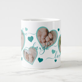 Live Laugh Kärlek Photo Hearts Teal Jumbo Mugg