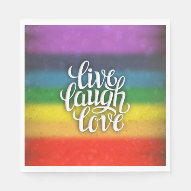 Live Laugh Kärlek Rainbow Napkins Pappersservett (Framsidan)