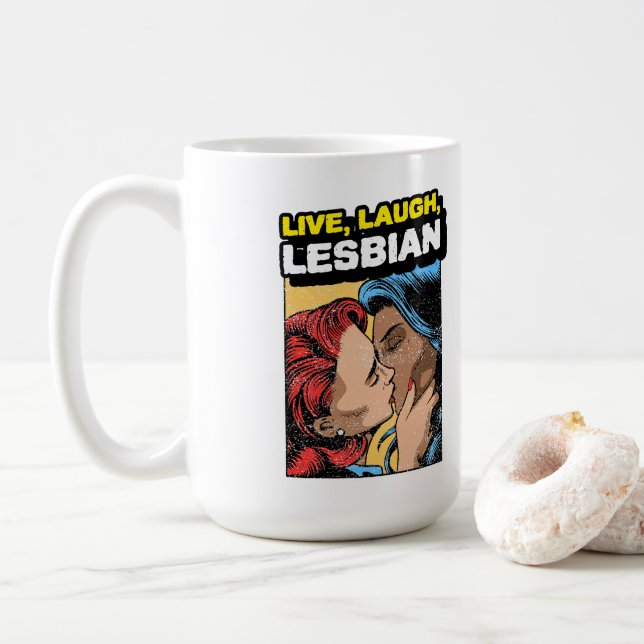 Live Laugh-Lesbisk Kaffemugg (Med munk)