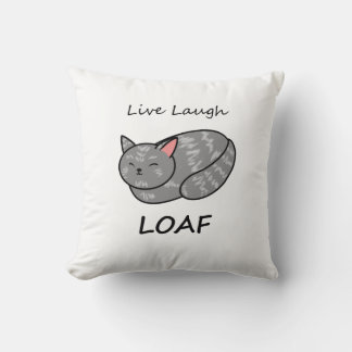 Live Laugh Loaf Grått Tabby katt Pillow Kudde