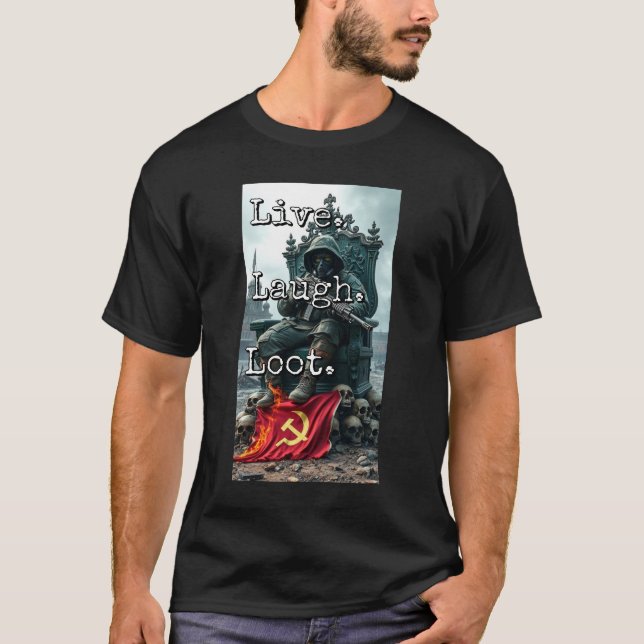 Live Laugh Loot Warlord Throne Skull Decor Burning T Shirt (Framsida)