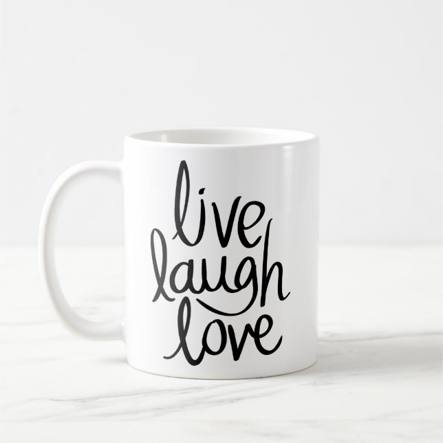 Live Laugh Love – Klassisk Inspirerande Typografi Kaffemugg (Vänster)