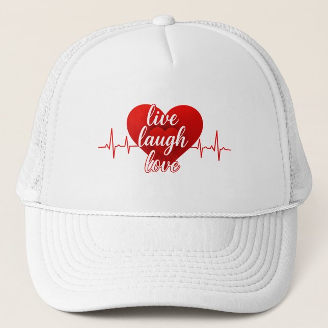 Live Laugh Love Red Heartbeat Typography Hat Keps (Framsida)