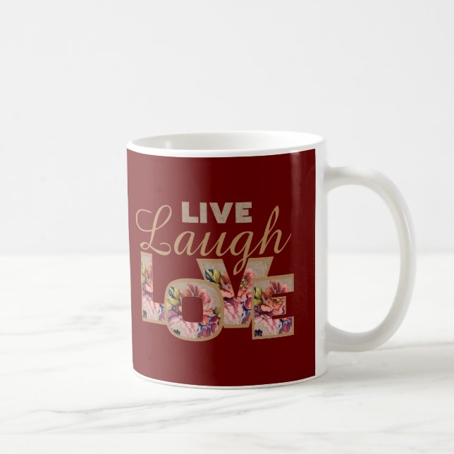 Live, Laugh, Love Rustic Floral on Burgundy Kaffemugg (Höger)