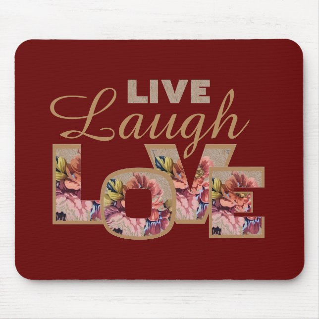 Live, Laugh, Love Rustic Floral on Burgundy Musmatta (Framsidan)