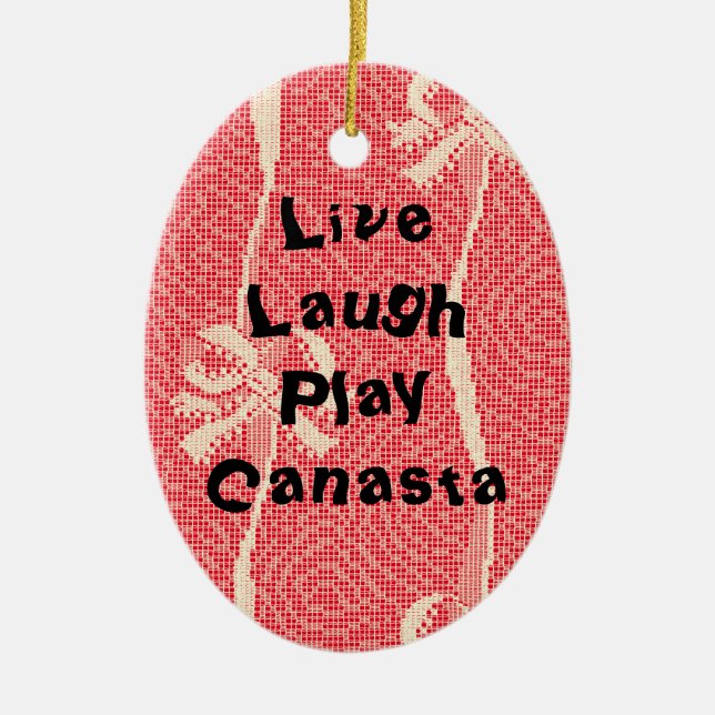 Live Laugh Play Canasta Julgransprydnad Keramik (Framsidan)