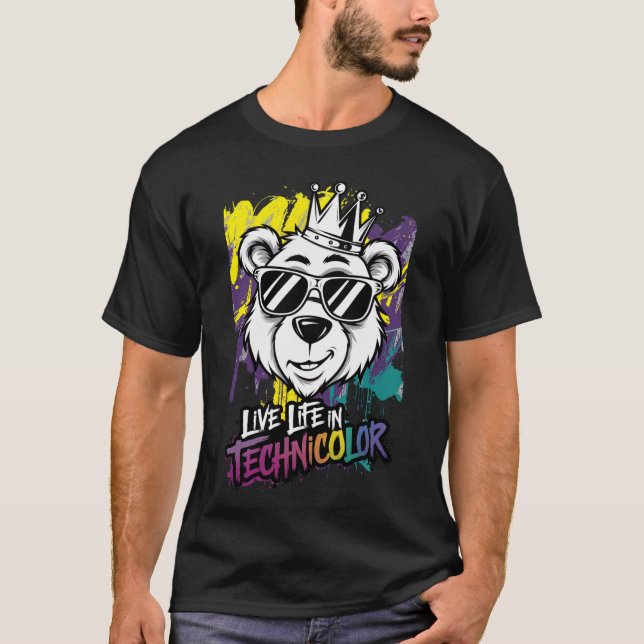 "Live Life in Technicolor - Funky Bear Graffiti T Shirt (Framsida)