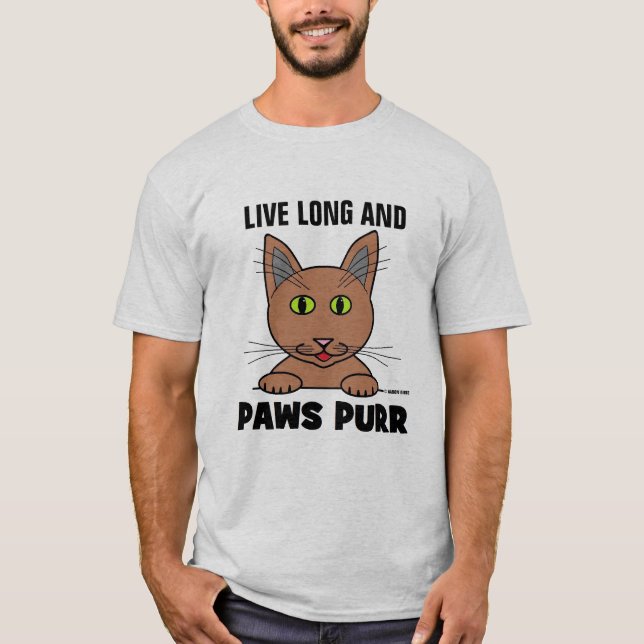 Live Long och TASSAR PURR Funny Cat Pun T Shirt (Framsida)