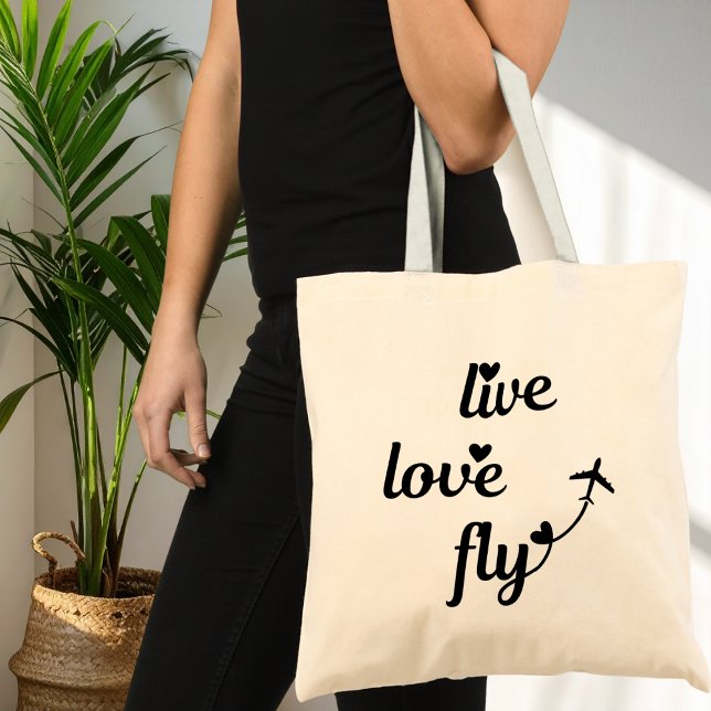 Live Love Fly Typografi & Hjärtan, Flygplan Flyger Tygkasse (Skapare uppladdad)