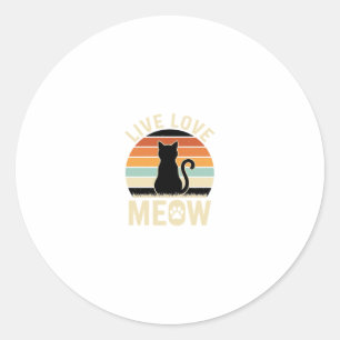 Live Love Meow Vintage Katt Solnedgång Design_1 Runt Klistermärke