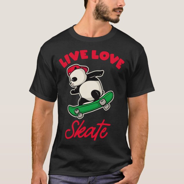 live love skate skater bear funny skateboard skati t shirt (Framsida)