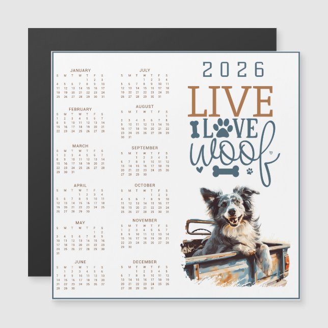Live Love Woof Hundkalender (Fram/baksida)