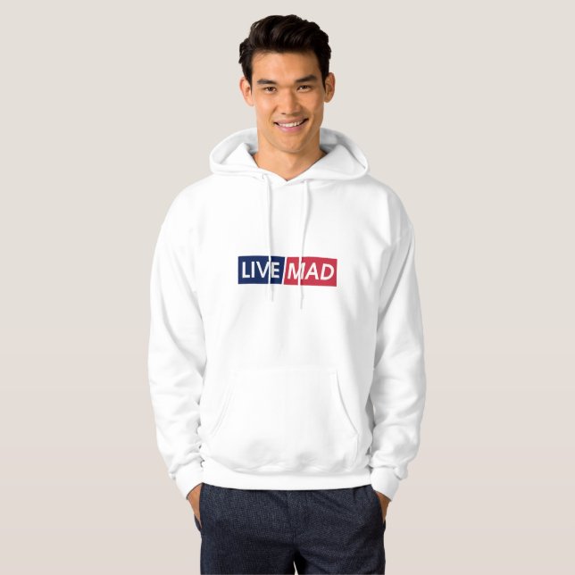 LIVE MAD – Djärv Minimal Modern Typsnittsdesign Hoodie (Hel framsida)