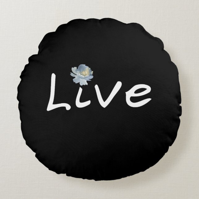 Live Minimalist Modern Black and White  Rund Kudde (Framsidan)