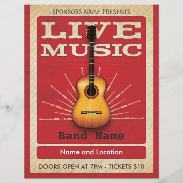 Live Music Acoustic Guitar Flyer Red (Baksidan)