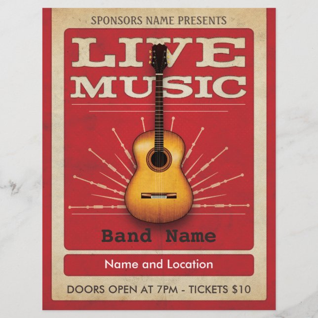 Live Music Acoustic Guitar Flyer Red (Baksidan)
