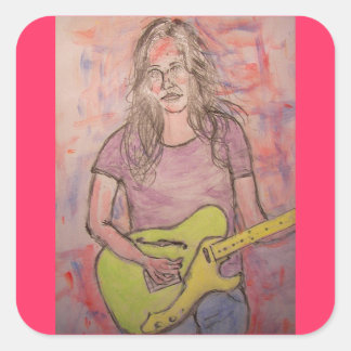 Live Music Girl Sketch Fyrkantigt Klistermärke