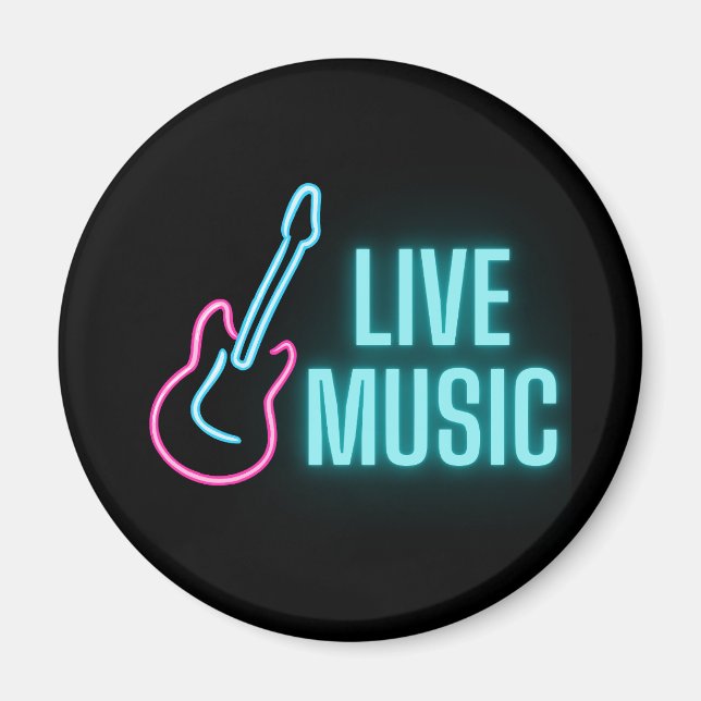Live Music Neon Guitar Magnet (Framsidan)